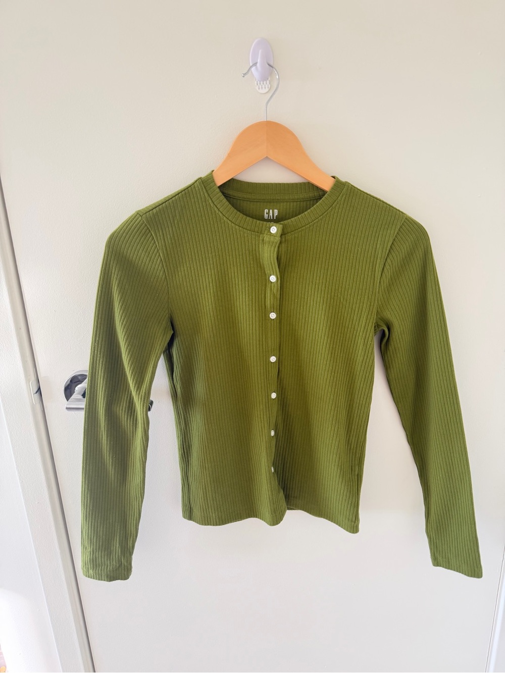 GAP Olive Green Ribbed Button-Front Top